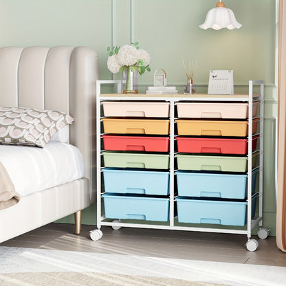 12-Drawer Rolling Storage Cart with Locking Wheels and 360° Swivel detail image - detail view 9