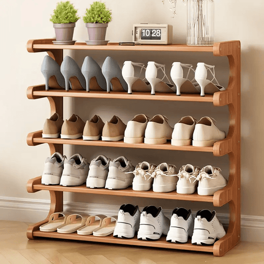 5Th/ 6Th Floor Desktop Storage Rack, Shoe Storage Rack, Space-Saving Multi-Layer Independent Design, Wood Grain End, Easy to Assemble Self-Standing Three-Dimensional Shoe Cabinet, Suitable for Dormitory And Entrance, Brown Standing Storage Rack