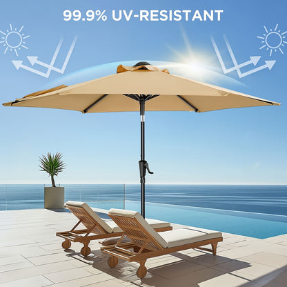 [Outdoor Patio Umbrella] 7.5/9ft Outdoor Patio Umbrella, Market Table Pool Deck Umbrella, Patio Table Umbrella With Push Button Tilt, Crank And Sturdy Metal Construction, UPF50+ UV Protection Pool Beach Yard Umbrella(Base Not Included)