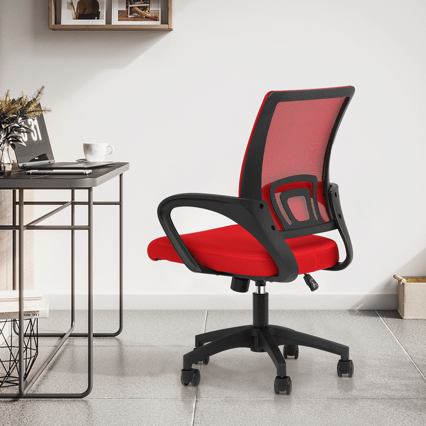 Mesh Office Home Chair, Mid Back Ergonomic Rolling Swivel Chair with Padded Seat and Armrest