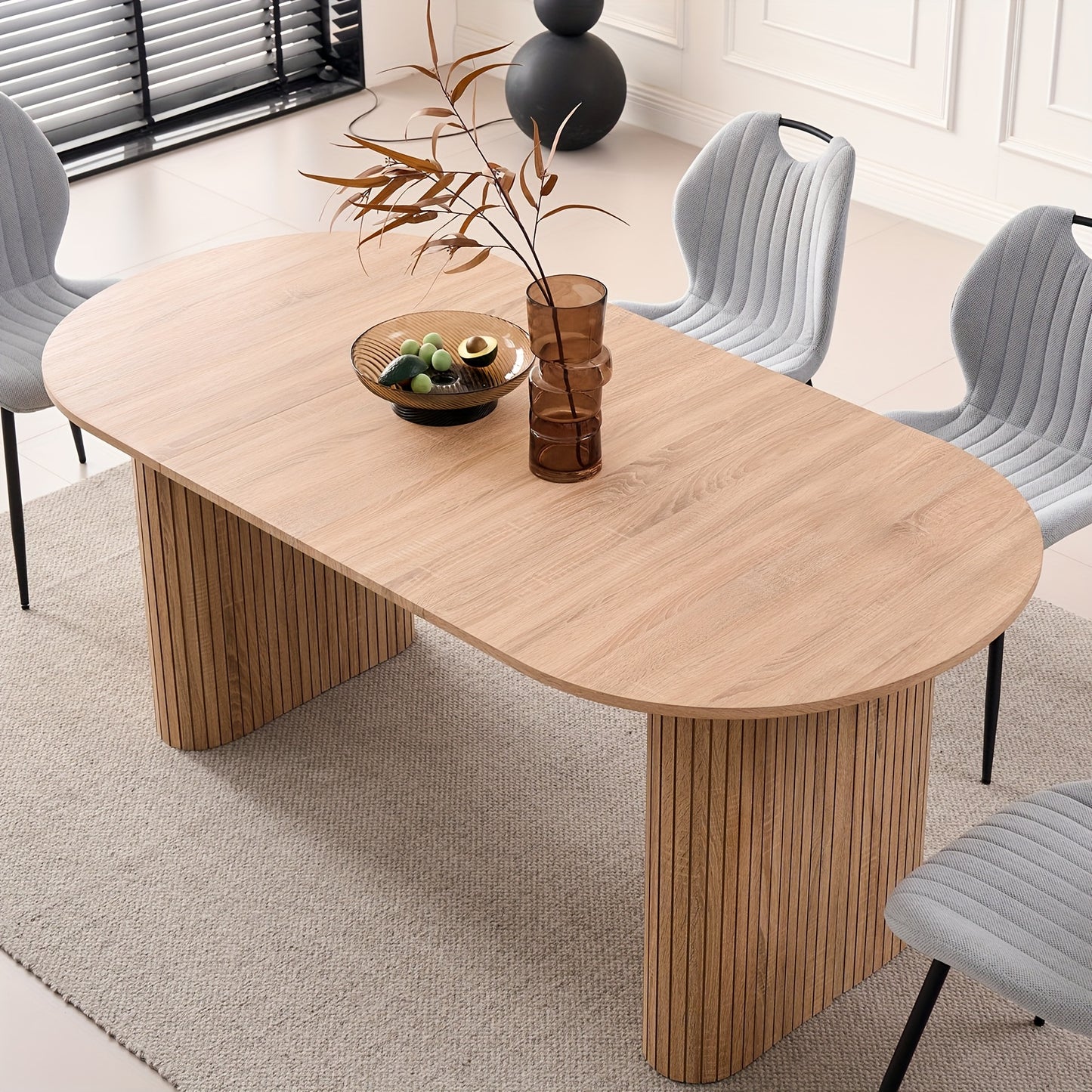 70.8" Oval Dining Table for 4 6 Person, Mid-century Modern Farmhouse Kitchen Table, Wood-grain Patterned Rustic Dinner Table for Breakfast Dining Reception Room(Only Table)