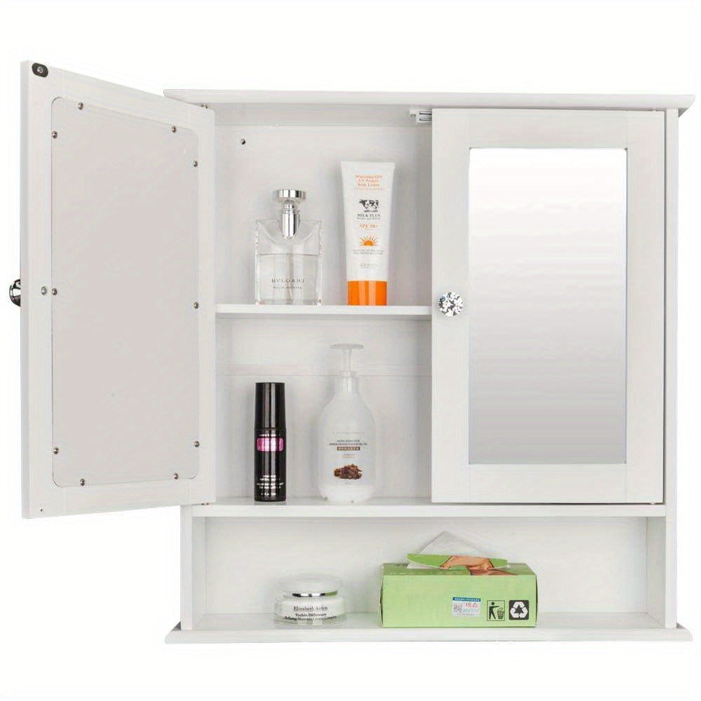 Wall Mounted Bathroom Cabinet with 2 Mirror Doors & Adjustable Shelves White Metal, Space-Saving Medicine Organizer for Bathroom Kitchen Laundry Room 22x22.8 Inch