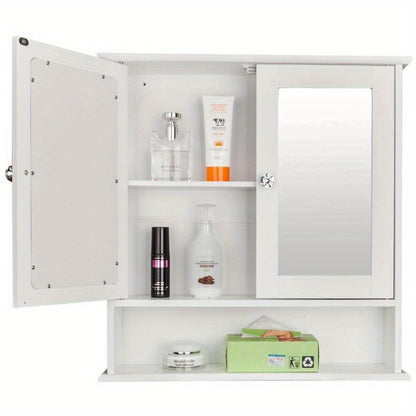 Wall Mounted Bathroom Cabinet with 2 Mirror Doors & Adjustable Shelves White Metal, Space-Saving Medicine Organizer for Bathroom Kitchen Laundry Room 22x22.8 Inch