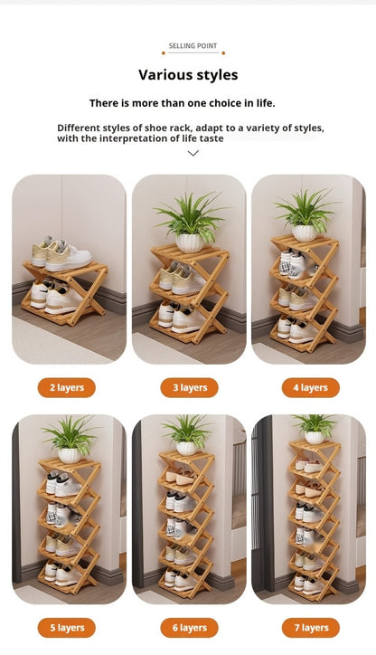 Bamboo Shoe Rack Foldable 2/6/7 Tier Entryway Organizer 20-Second Setup, Space-Saving Eco-Friendly Shoe Shelf for Hallway Closet Bedroom, Natural Charcoal No Tools Required