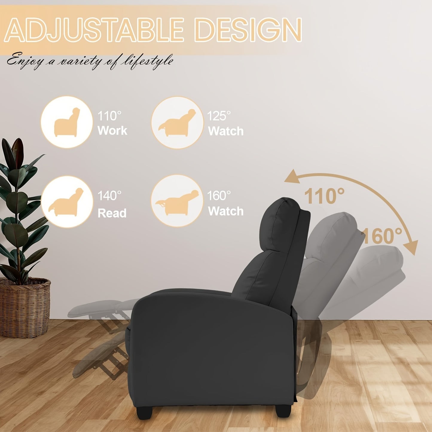 Recliner Chair for Living Room Recliner Sofa Breathable Padded PU Leather Massage Single Sofa Recliners for Small Recliner Chair with Footrest Home Theater Seating Bedroom