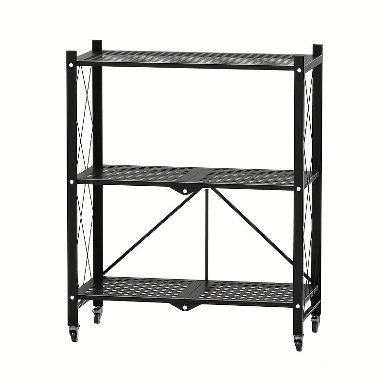 3/4/5-Tier Heavy-Duty Foldable Storage Shelf with Wheeled Shelves for Living Room, Kitchen, Garage, Office, Industrial - Space-Saving Baking Storage Rack Storage And Organization, No Assembly Required Folding Storage Shelf