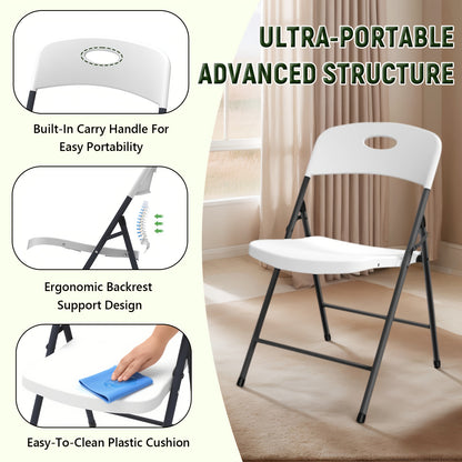 4 Pack Folding Chairs with Enhanced Iron Frame, Stackable Plastic Folding Chairs for Outside, Indoor, Party, Wedding, Meeting Room, Patio And Garden, Weight Capacity 300 Lbs