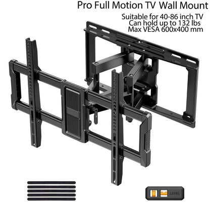 Dreamsmith 40-86 Inch Full Motion TV Wall Mount Bracket with Dual Articulating Arms, Swivel & Tilt, 132 lbs Capacity, Max VESA 600x400mm, Fits 12" & 16" Wood Studs for Home Theater & Media Room, Tv Wall Mount, Versatile Furniture Bracket, Modern Home Deco