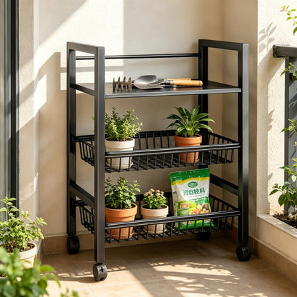 Rolling Baker's Rack with Mesh Baskets & Adjustable Shelves – Metal Frame Kitchen Storage Shelf on Wheels for Kitchen, Bathroom, Living Room & Office