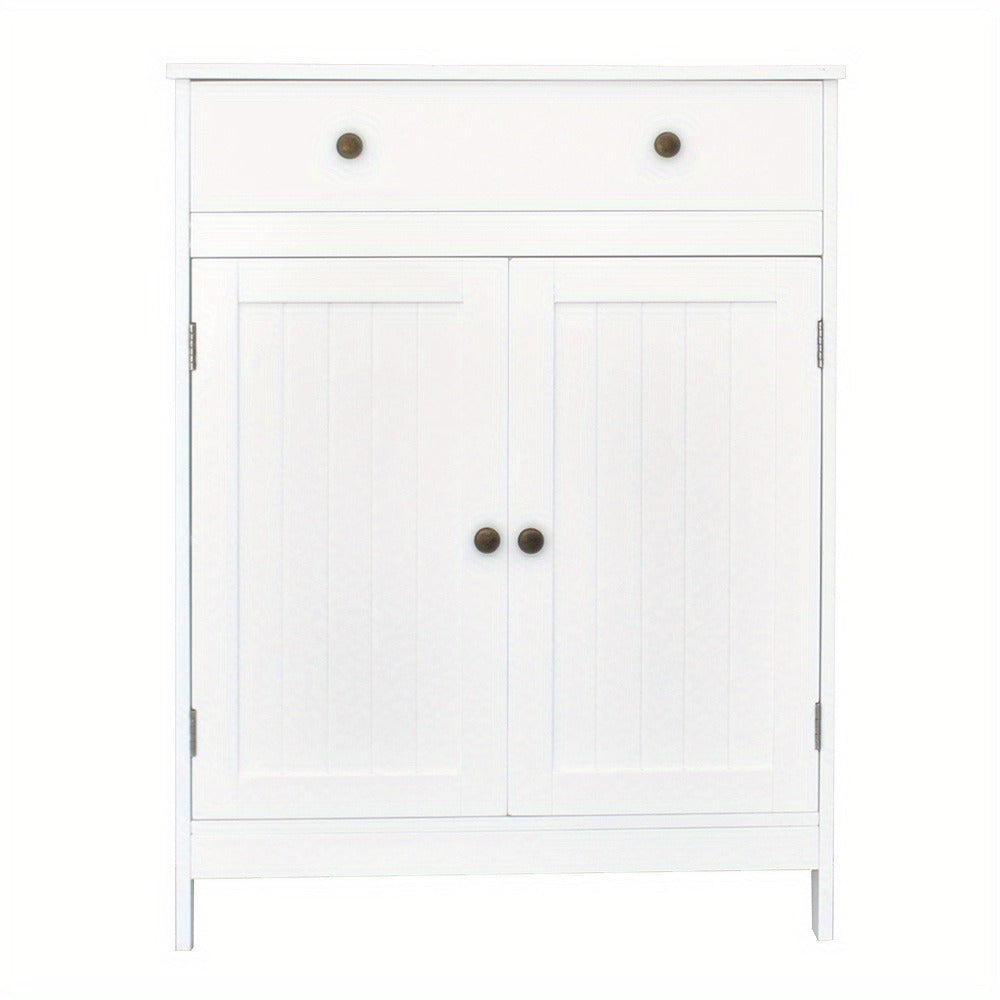 Double Doors Bathroom Cabinet with Drawer - Freestanding -Standing Storage Unit, Wood Doors & Metal Frame, Modern Suitable for Bath/Shower/Small Spaces, Space-Saving with Door and Drawer