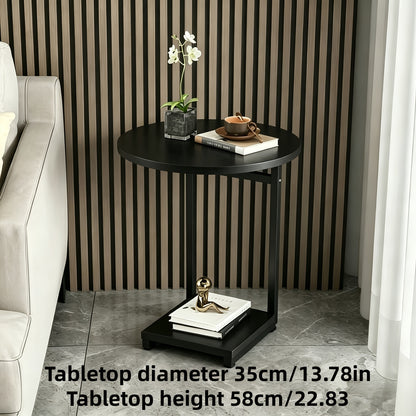 Modern Light Luxury Easy Metal Side Table with 2-Layer Storage Shelf - Compact Living Room, Bedroom And Sofa/Bedside Coffee Table, Sturdy Black Metal, Space-Saving Decor Table, Easy to Assemble, Suitable for Home, Living Room, Sofa, Bedroom