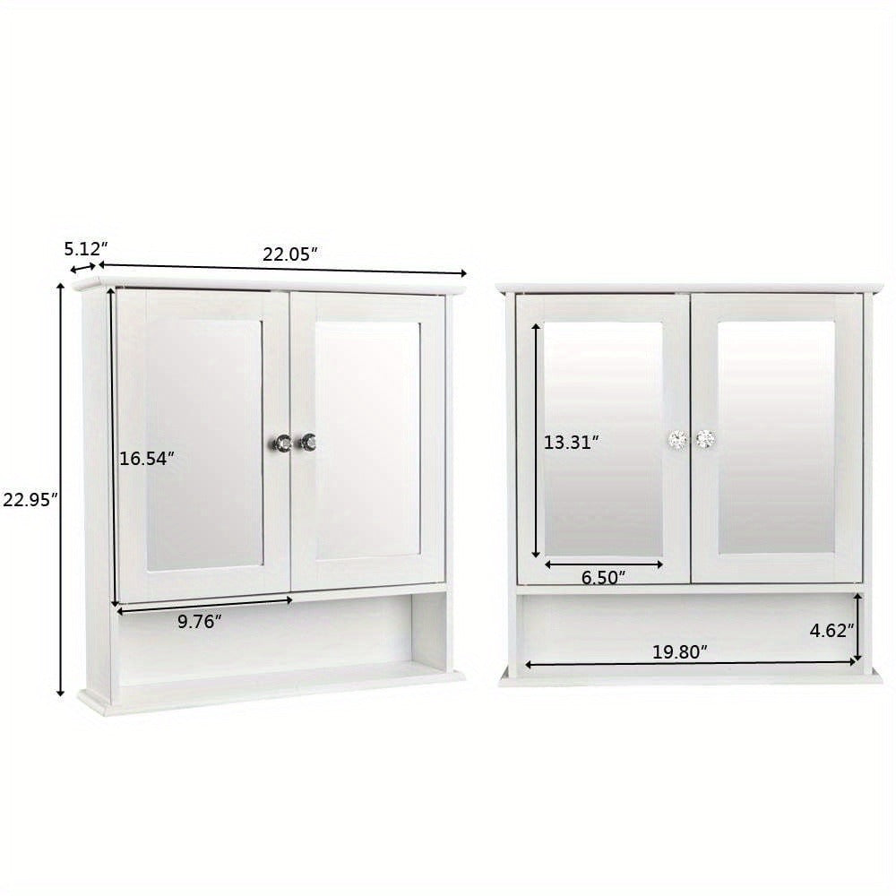 Wall Mounted Bathroom Cabinet with 2 Mirror Doors & Adjustable Shelves White Metal, Space-Saving Medicine Organizer for Bathroom Kitchen Laundry Room 22x22.8 Inch
