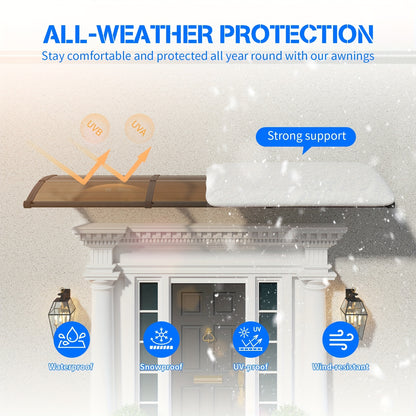 [UV Rain Snow Sunlight] Polycarbonate Window Door Awning Canopy with Large Sink Patio Awnings for Doorways Outdoor Sun Shade Cover Balcony Yard Roof UV Rain Snow Sunlight Protection Hollow Sheet, 24/32/40/48/60/80/120 Inches