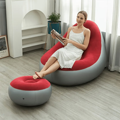 Inflatable Sofa Couch with Ottoman Portable Reclining Air Sofa for Adults Indoor Outdoor Living Room Camping Travel Collapsible Foldable Air Cushion Seating Multiple Colors