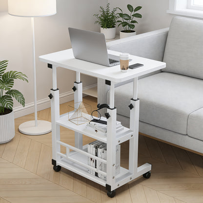 Adjustable Height Mobile Desk - Laptop Table for Students/Home Office, Small Space Standing Desk with Storage, Wheeled for Bedroom Use