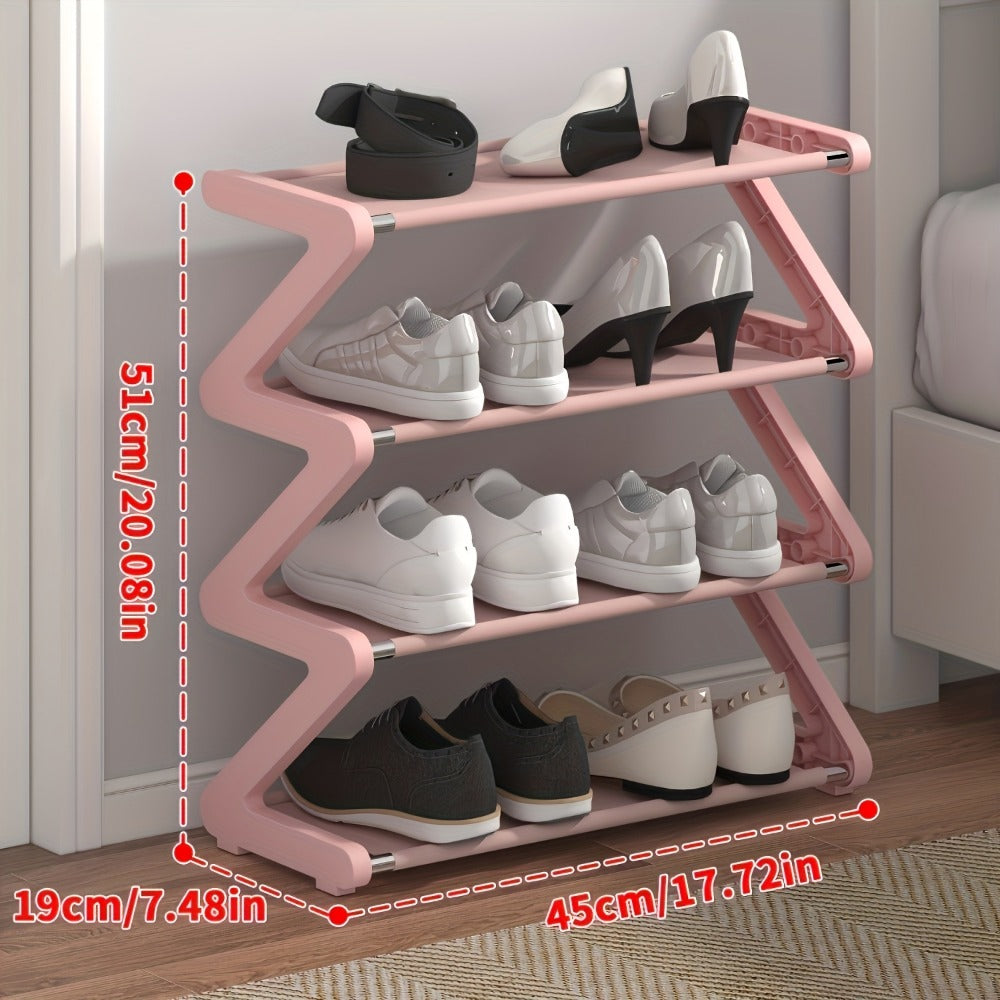 Multi-Layer Shoe Rack Freestanding Stackable Z-Shaped Plastic Shoe Organizer with Independent Storage Boxes Easy Assembly No Tools Required Space Saving
