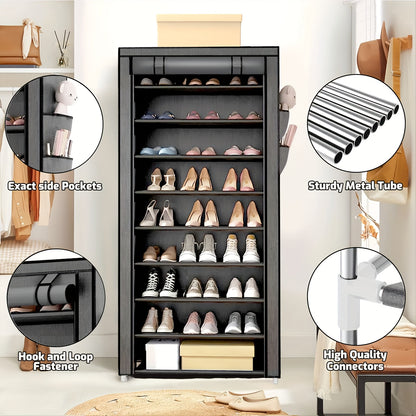 6/8/10 Tier Shoe Organizer with Nonwoven Fabric Cover Shoe Cabinet, Easy to Assemble, Portable Shoe Cabinet, Shoe Storage Shelf for 27-35 Pairs Of Shoes, Suitable for Various Scenes Such As Entryway, Suitable for Sneakers, High Heels, And Boots