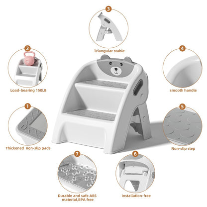 Foldable 2-Step Kids Step Stool with Handle & Non-Slip Design, Toddler Step Stool for Bathroom Sink Kitchen Bedroom Counter, Lightweight Portable Child Safety Stool