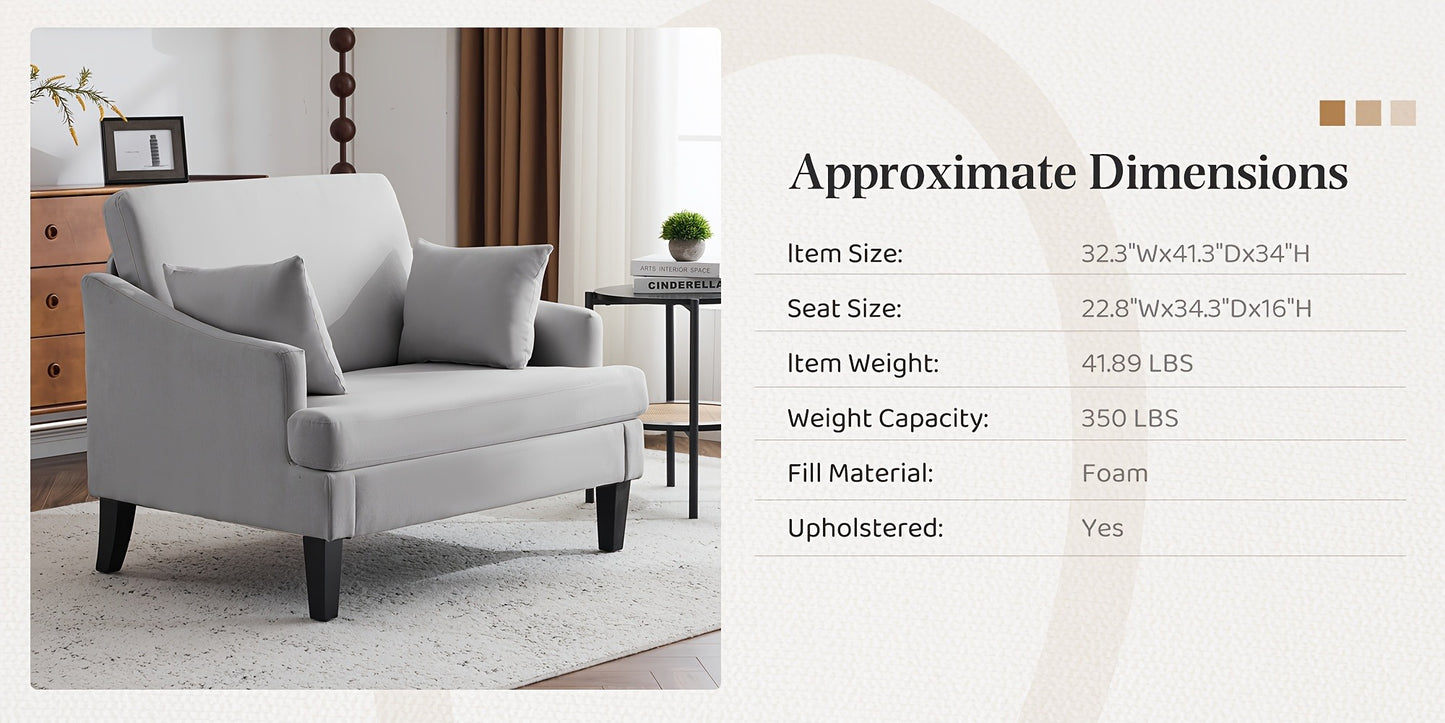 Oversized Accent Chair 33.5" Wide with 2 Pillows, Upholstered Memory Foam Armchair Big Reading Chair, Modern Single Sofa Chair for Living Room Bedroom Apartment Office