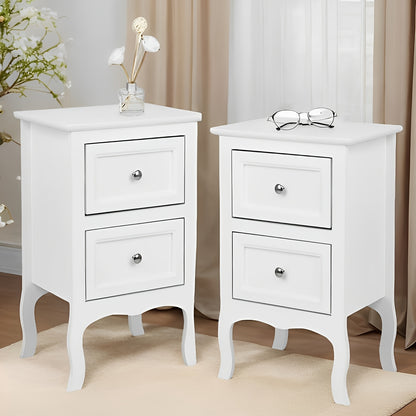 LEADZM 2pcs Country Style Nightstand, Wood Nightstands With 2 Drawers, Bed Side Table/ Night Stand For Bedroom, College Dorm, Living Room