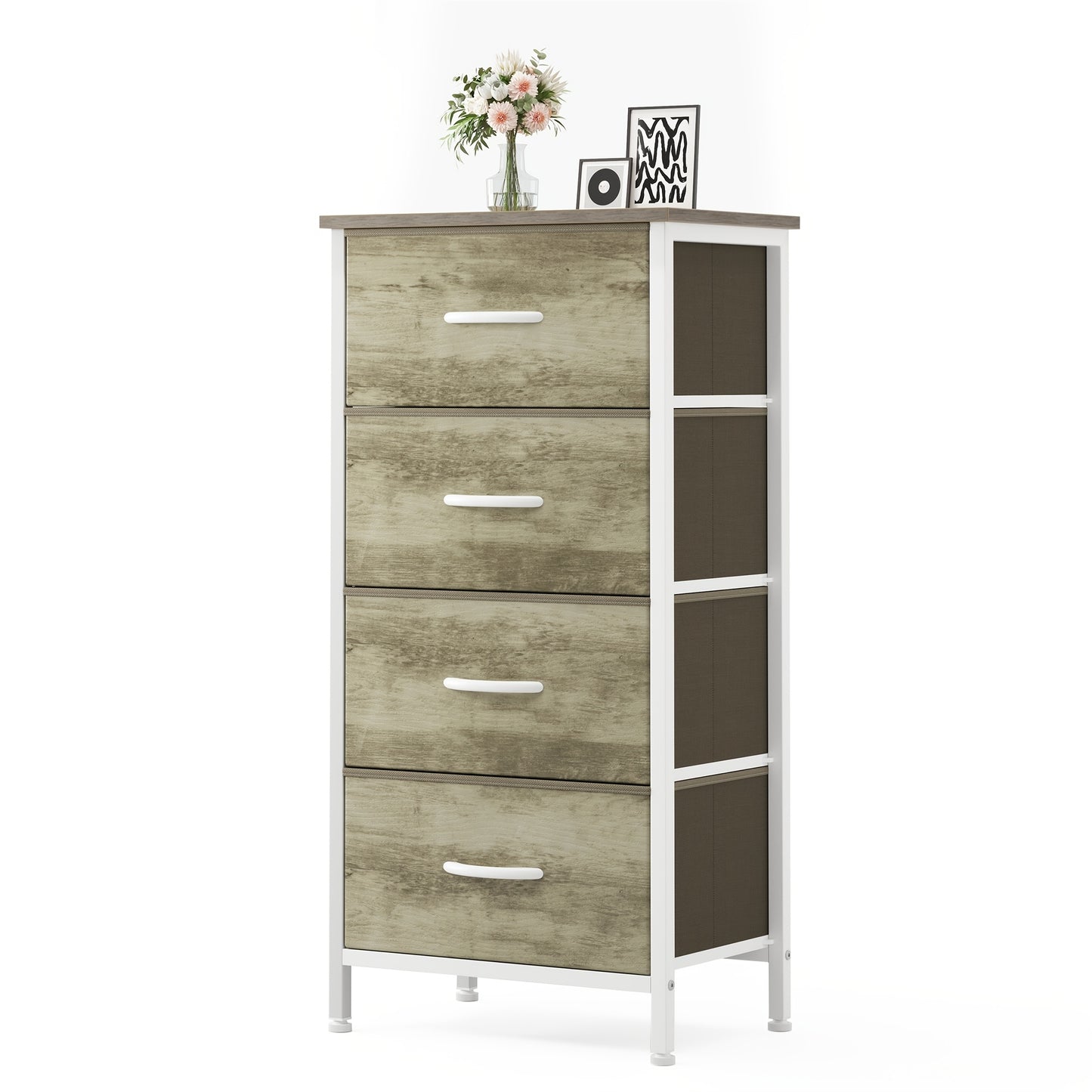 4 Drawer Dresser Organizer Storage Drawers, Chest Of Drawers With Fabric Bin, Steel Frame, Wood Top, Use For Lab, Closet, Black/Brown/White/Gray To Choose