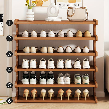 A [Bamboo Shoe Rack] Christmas Gift Bamboo Shoe Rack | Wood Grain Finish Shoe Storage Rack, Holds 6/15/24 Pairs, Easy to Assemble, Space-Saving | 3/5/6-Tier Shoe Rack for Front Door Entryway, Entry Hallway, Living Room, Bedroom, Garage