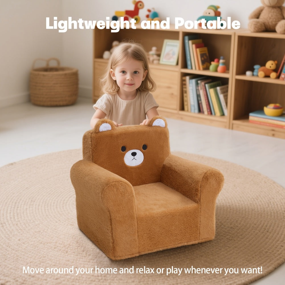 Kids Sofa/Teens - Ultra-Soft Teddy Bear Fleece & Machine-Washable Cover | 19.2"x13"x19.7"Ergonomic Support Chair, 5.6lbs Lightweight | Breathable Skin-Friendly Lounger For Game Room/Playroom (Cozy Beige)