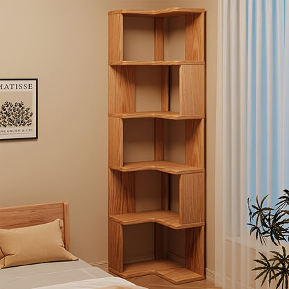 Full Solid Wood Corner Bookshelf, No Paint No Formaldehyde, Space-Saving Storage Shelf, 3/4/5 Tier Rustic Corner Bookcase, Stable Standing Bookcase for Bedroom Living Room Home Decor, Easy Assembly