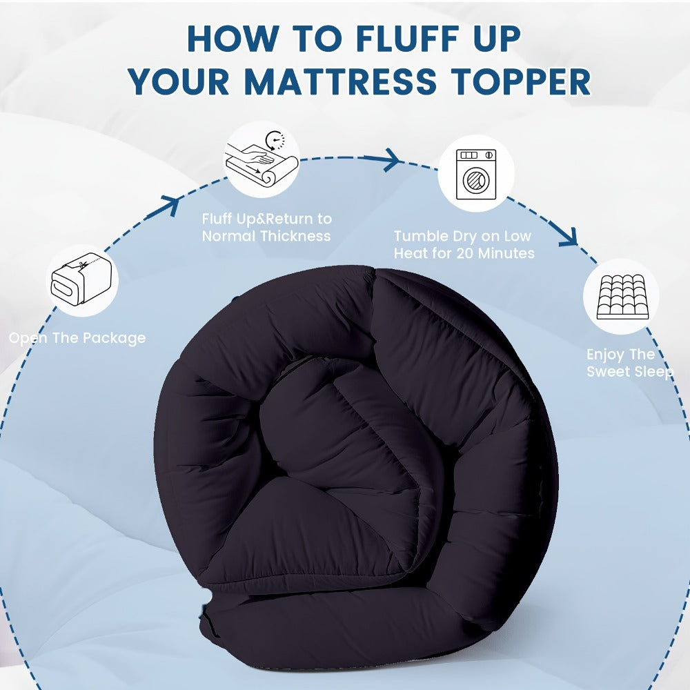 Mattress Topper Plush Down Alternative Pillow Top, Baffle Box Design, Machine Washable, Fits 8-21 Inch Deep Pocket, Twin Full Queen King Cal King, Soft Comfort Layer