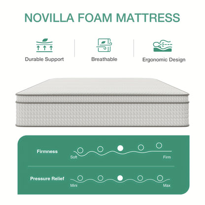 [Hybrid Foam Mattress] Novilla 6 Inch 8 Inch Hybrid Foam Mattress, SmartS Coil, Pillow Top Design And Motion Isolation