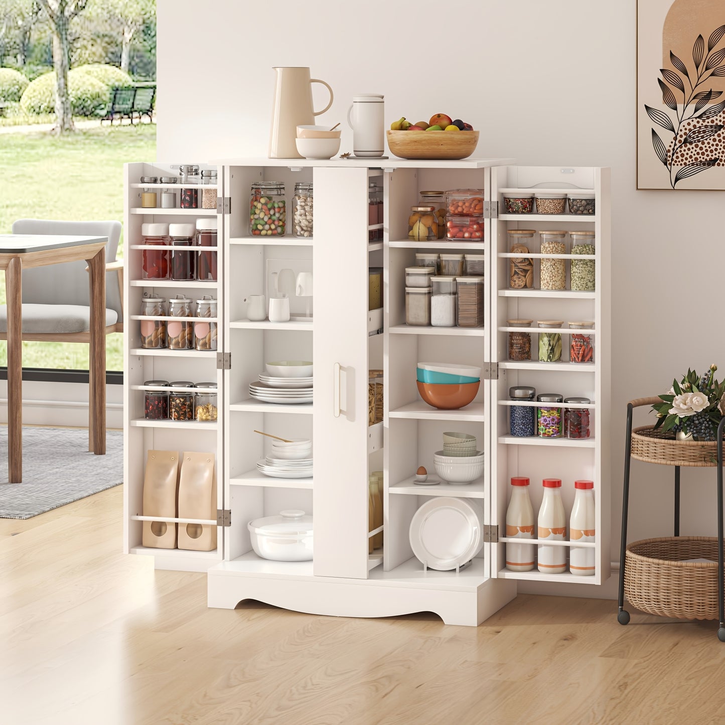 47 Inches Pantry Cabinet Cupboard with Drawer, Kitchen Pantry Storage Cabinet with Adjustable Shelves, Kitchen Organizer And Storage, White Buffet Cupboards Sideboard for Kitchen, Dining Room