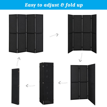 VINGLI Freestanding Pegboard with Support Feet, 5 FT Wood Room Divider Display Board Organizer, Folding Privacy Screen Partition Space Separator for Craft Shows Events Retail