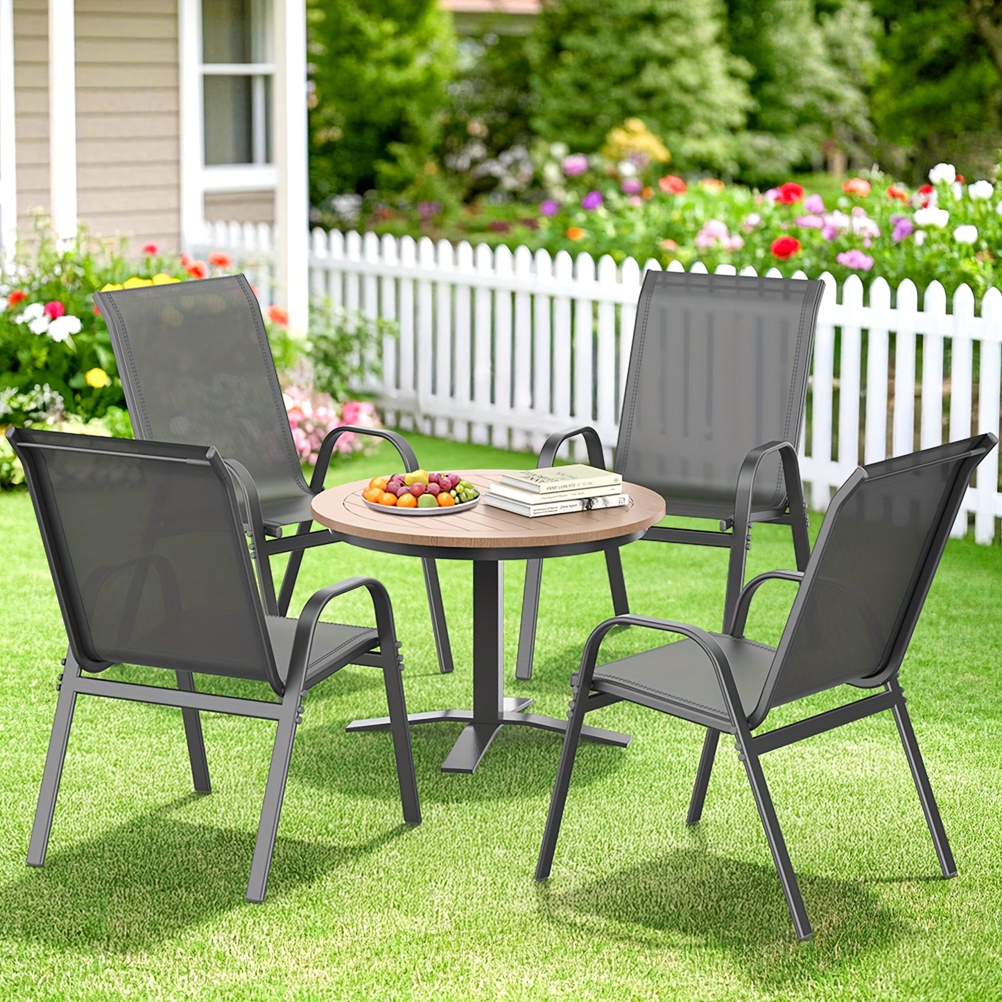 2/4/6pcs Outdoor Chairs Set, Comfortable All-Season Textilene Metal Outdoor Chairs Set, Quickly Install Patio Dining Chairs with Widen Seat And High Back, Outdoor Table Chairs with Sturdy Metal Frame for Deck, Pool, Father's Day Gifts