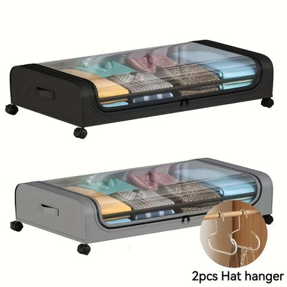 Rolling Under-Bed Storage Drawer with Wheels | Metal Frame, Bedroom Organizer for Clothes, Blankets, Shoes & Bedding – Gray & Black, 1pc or 2pc