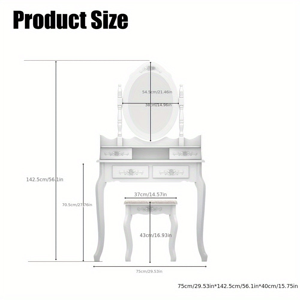 [360 Degree Rotating] Modern Simple 4 Drawers 360 Degree Rotating Detachable Mirror Dressing Table