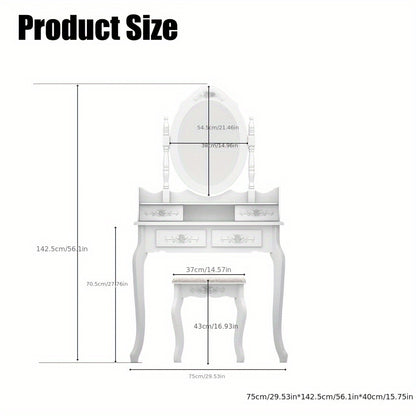 [360 Degree Rotating] Modern Simple 4 Drawers 360 Degree Rotating Detachable Mirror Dressing Table