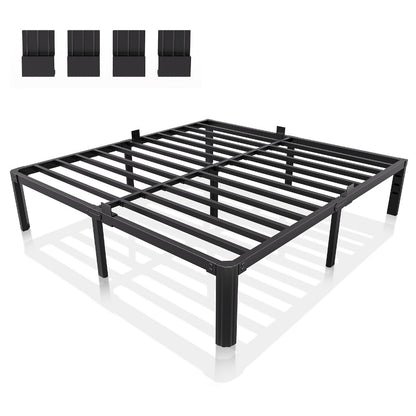 Bed Frame, 14" Black Metal 3,500 lbs Heavy-Duty Steel, Fan-Shaped Legs, Noise-Free, 4 shown in the main product view