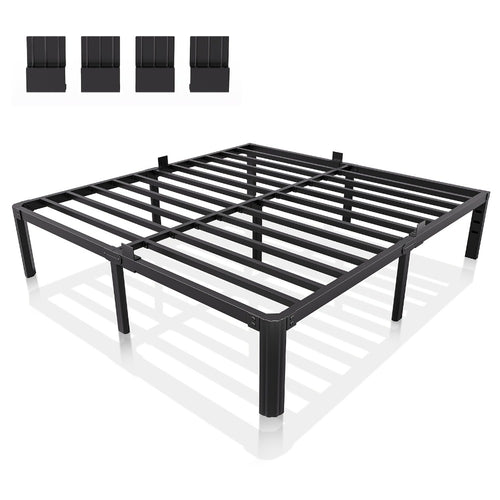 Bed Frame, 14" Black Metal 3,500 lbs Heavy-Duty Steel, Fan-Shaped Legs, Noise-Free, 4 shown in the main product view