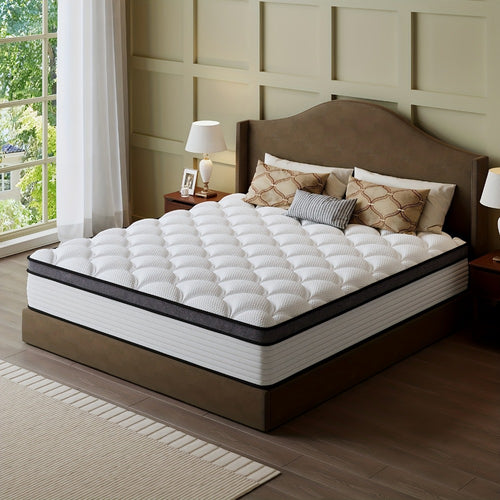 Mattress, Pocket Coil Memory Foam Hybrid Euro Top 8 10 12 14 Inch - Boxed Compressed shown in the main product view