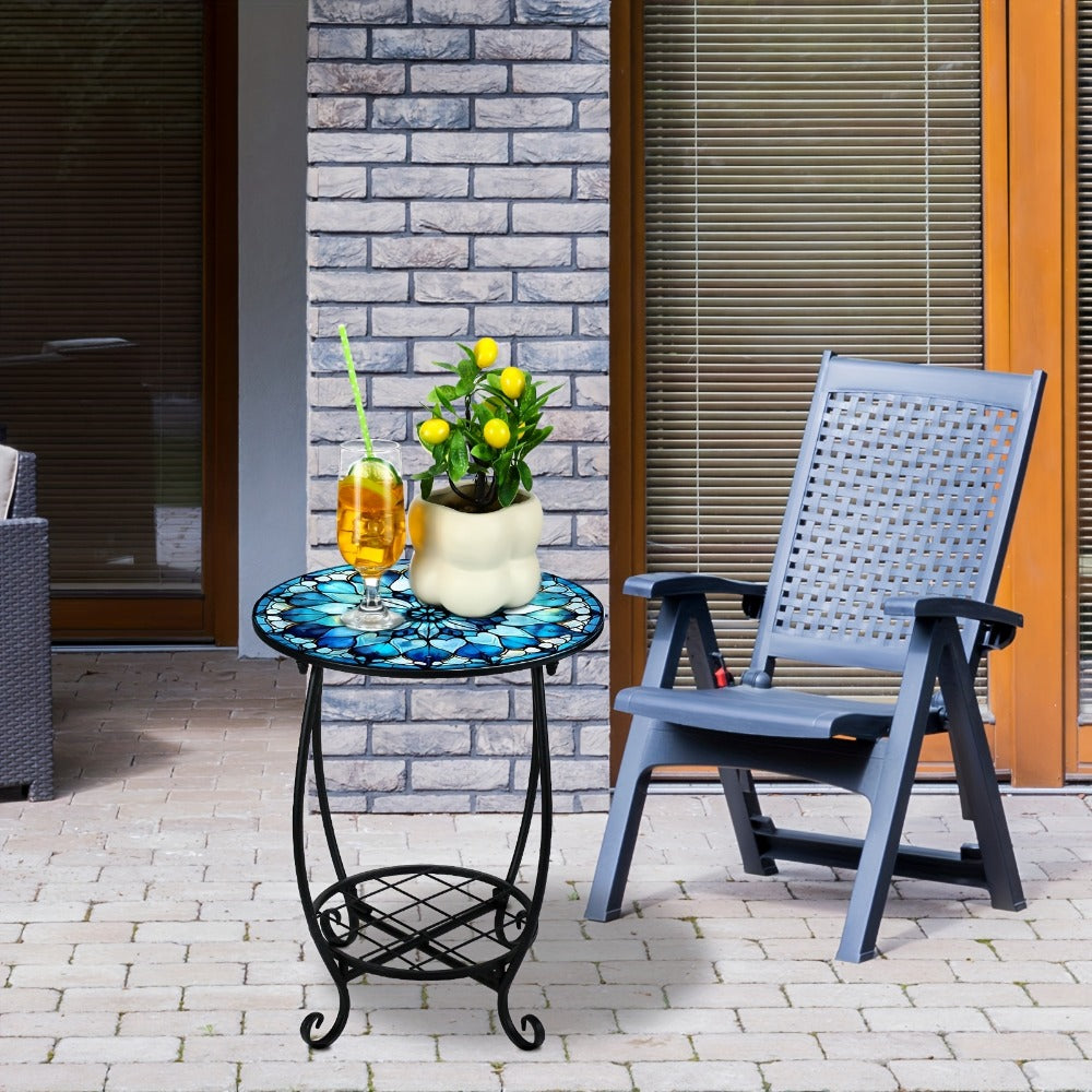 14-Inch Round Outdoor Side Table with Waterproof Protection for Patio detail image - detail view 3