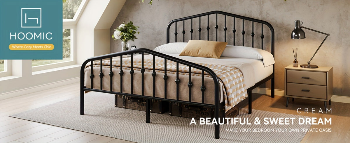 14-Inch Wrought Iron Platform Bed Frame with Headboard and Footboard detail image - detail view 16