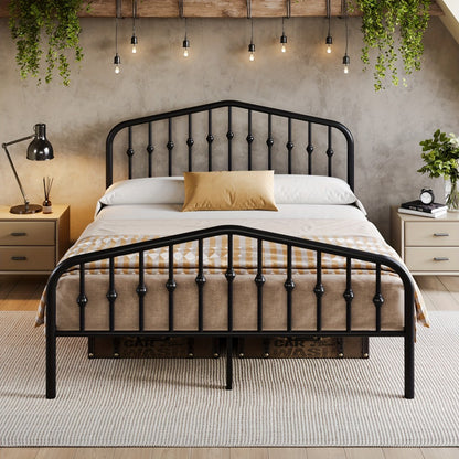 14-Inch Wrought Iron Platform Bed Frame with Headboard and Footboard detail image