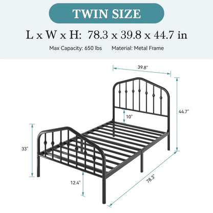 14-Inch Wrought Iron Platform Bed Frame with Headboard and Footboard detail image - detail view 4