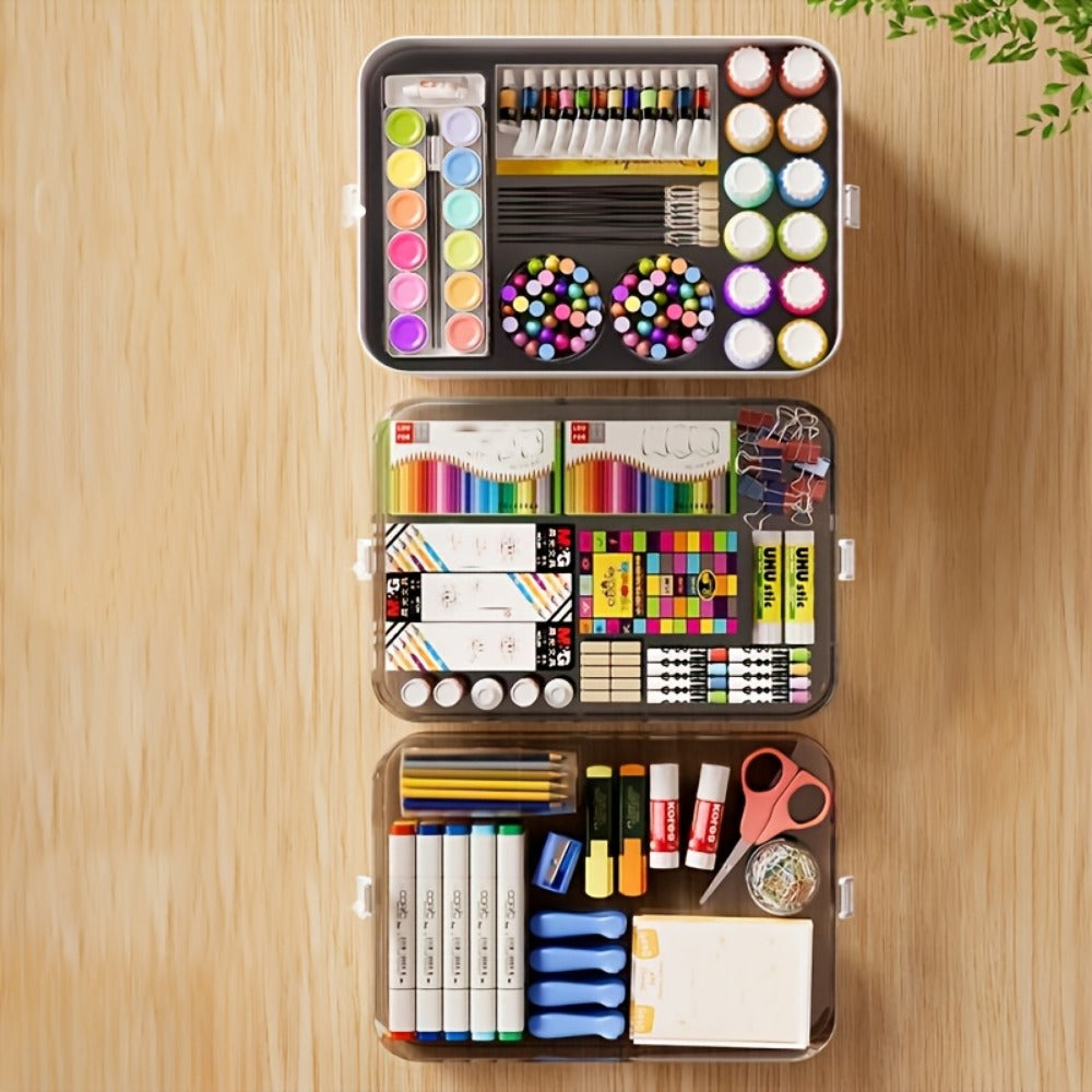 Large Capacity Multi-Layer Transparent Storage Box with Handle, Portable Durable Organizer for Medicine, Office Supplies, Sewing, Bathroom & Travel, Easy to Clean