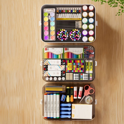 Large Capacity Multi-Layer Transparent Storage Box with Handle, Portable Durable Organizer for Medicine, Office Supplies, Sewing, Bathroom & Travel, Easy to Clean