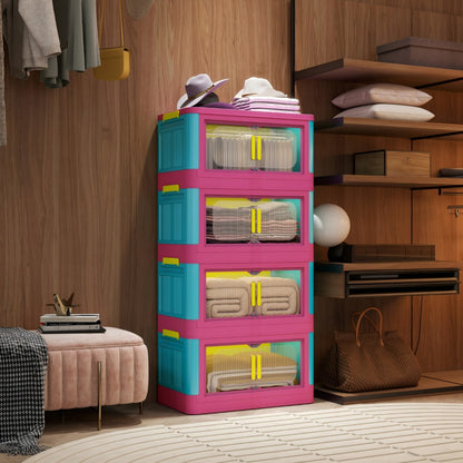 Foldable Rolling Storage Organizer 4 & 5 Tier with 360° Wheels & Magnetic Closure – Waterproof PP Stackable Shelf for Living Room, Bedroom, Kitchen & Office