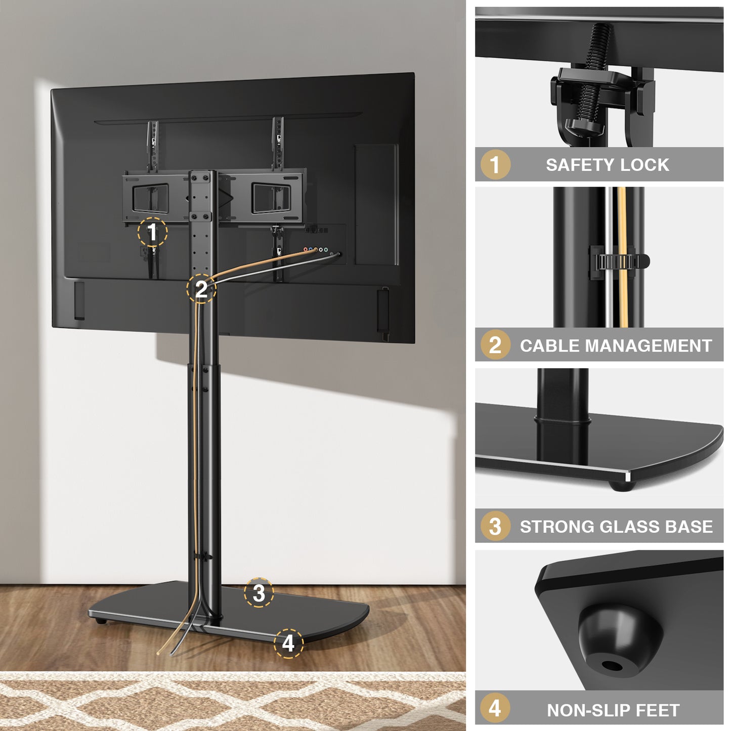 Swivel TV Floor Stand with Mount for Apple TV/Roku Ultra, Universal for 32-65 Inch LCD LED Flat Screen, Height Adjustable TV Mount Stand with Shelf, Space Saving Corner TV Stand for Home Office,C