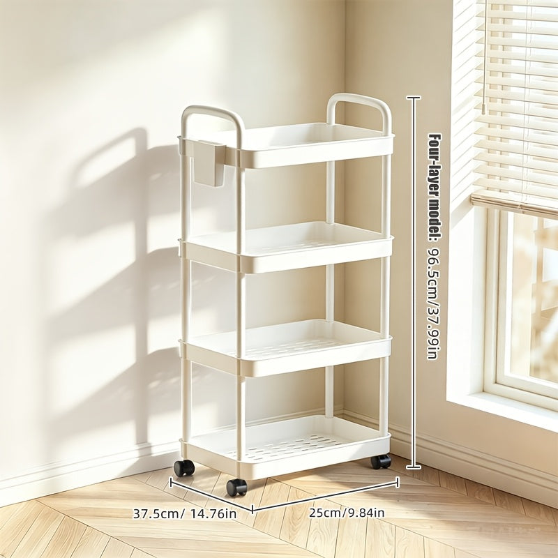 3/4/5-Tier Plastic Rolling Utility Cart with Handle, Multifunctional Storage Organizer with Plastic Shelf, Storage Cart for Kitchen, Bathroom, Living Room, Office, White