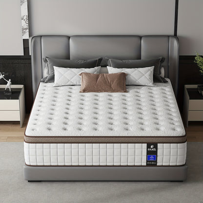 8In/10In/12In/14In Twin/Full/Queen/King Mattress | Memory Foam And Spring Hybrid, Medium Firm, Fiberglass-Free And Odorless, Breathable with Lumbar Support, Box-Packed for Bedrooms, Guest Rooms And Hotels