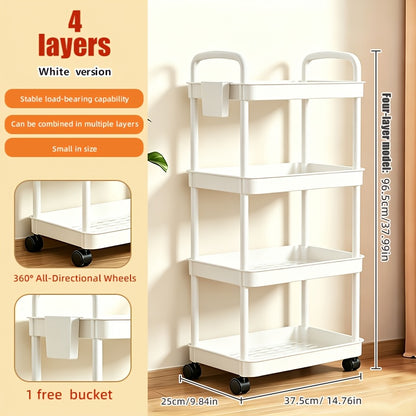 3/4/5-Tier Plastic Rolling Utility Cart with Handle, Multi-Functional Storage Trolley for Office, Living Room, Kitchen, Movable Storage Organizer with Wheels, White